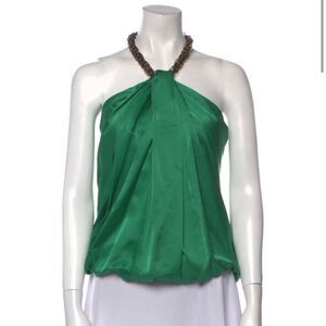 Lanvin boho green halter top with chain blouse Small